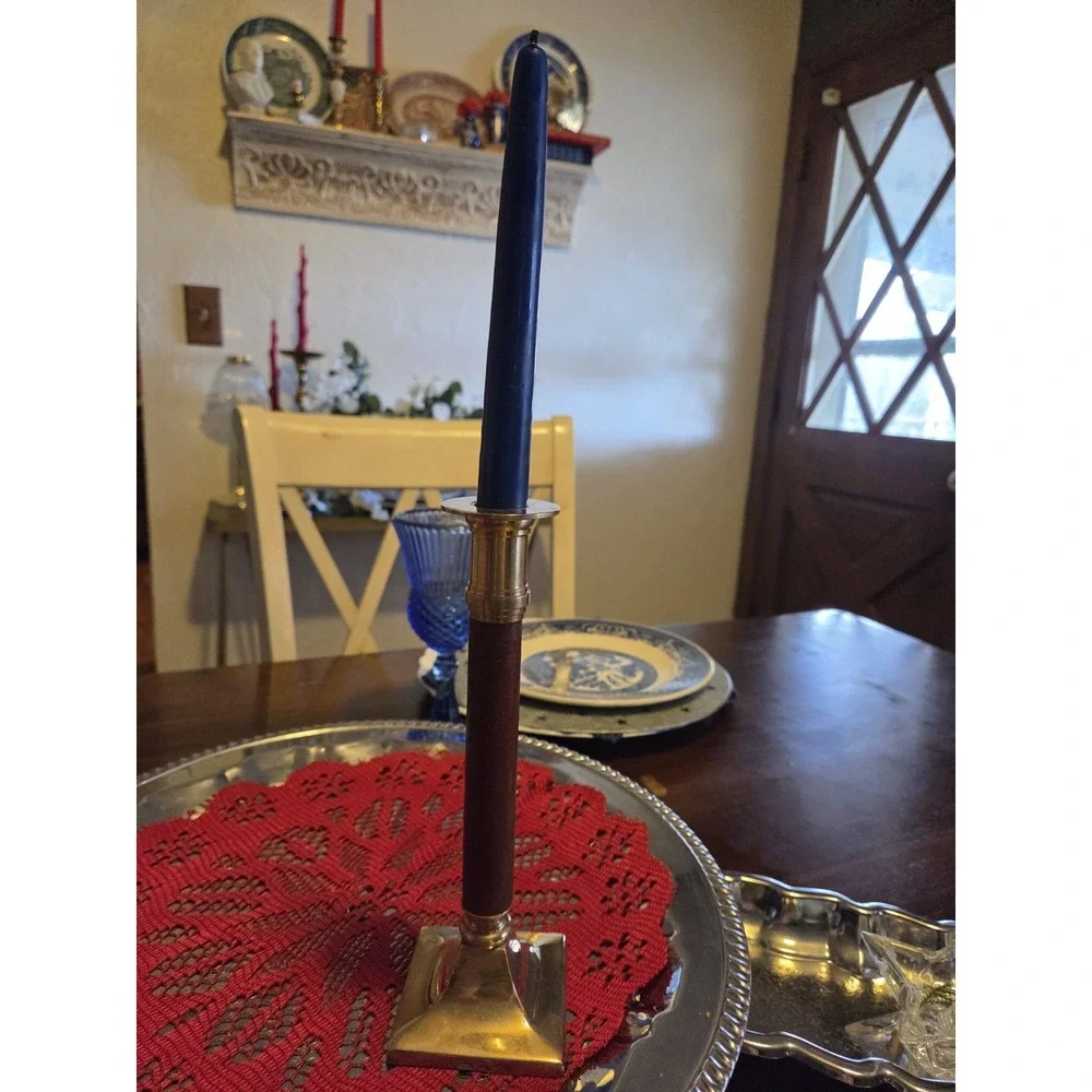 vintage brass and wood candlestick